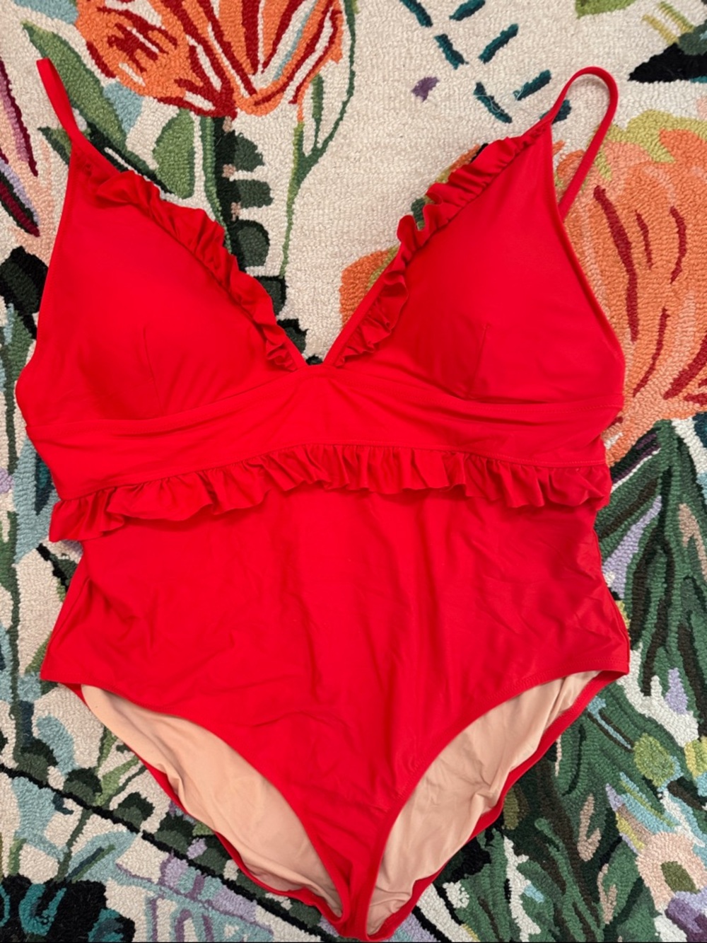 J Crew Red Ruffle One-Piece Swimsuit